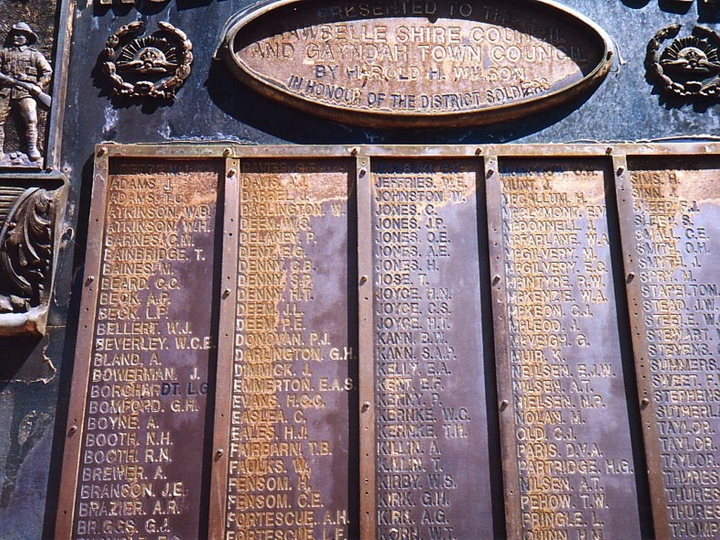 Gayndah War Memorial - Roll of Honour 1