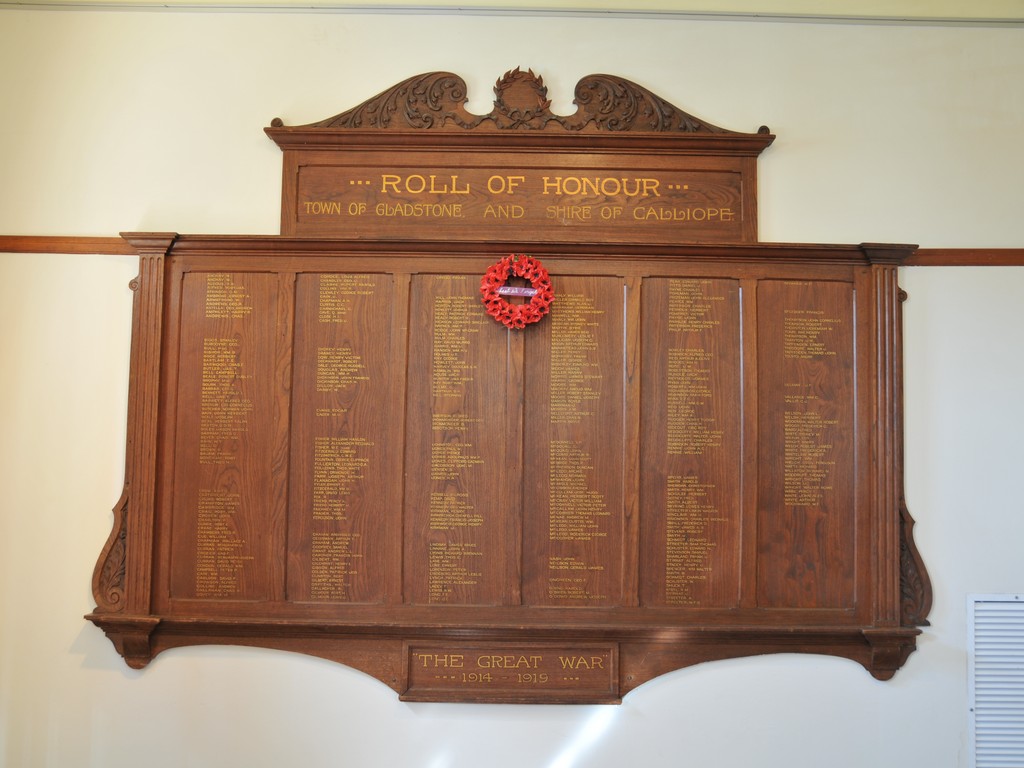 The Honour Board for the Town of Gladstone and Shire of Calliope.