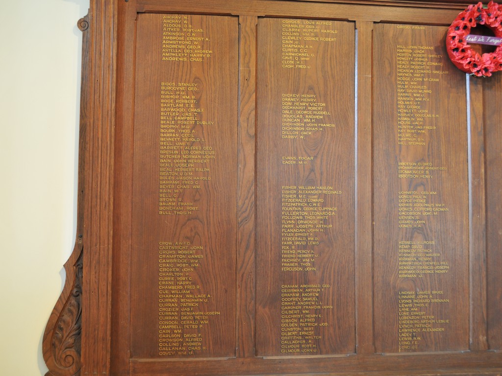 Columns one to three of the Memorial Roll.
