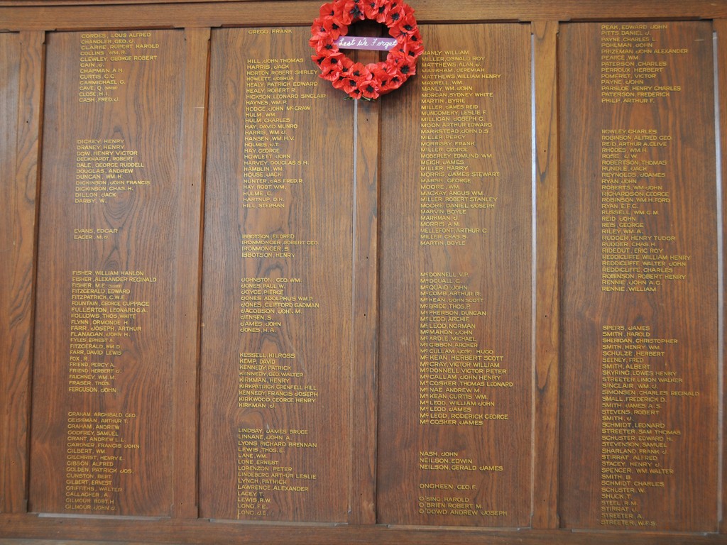 Columns two to five of the Memorial Roll.
