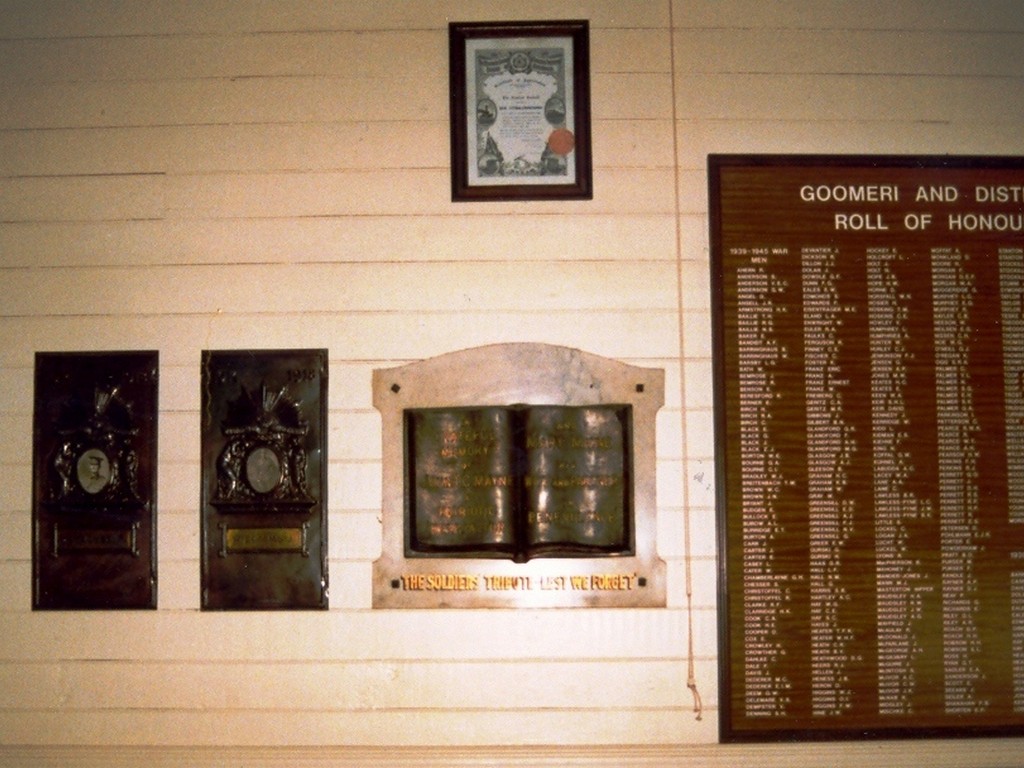 Goomeri Hall of Memory Honour Boards