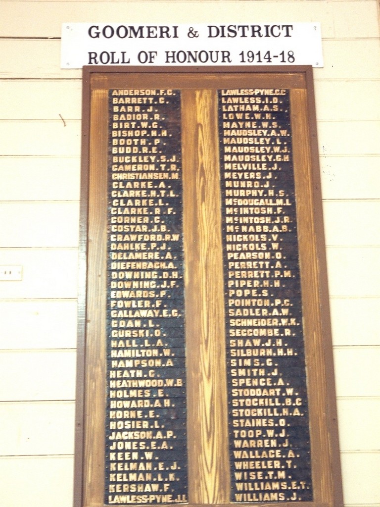 Goomeri & District Roll of Honour 1914-18
