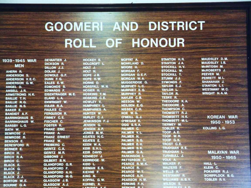 Goomeri and District Roll of Honour - upper portion
