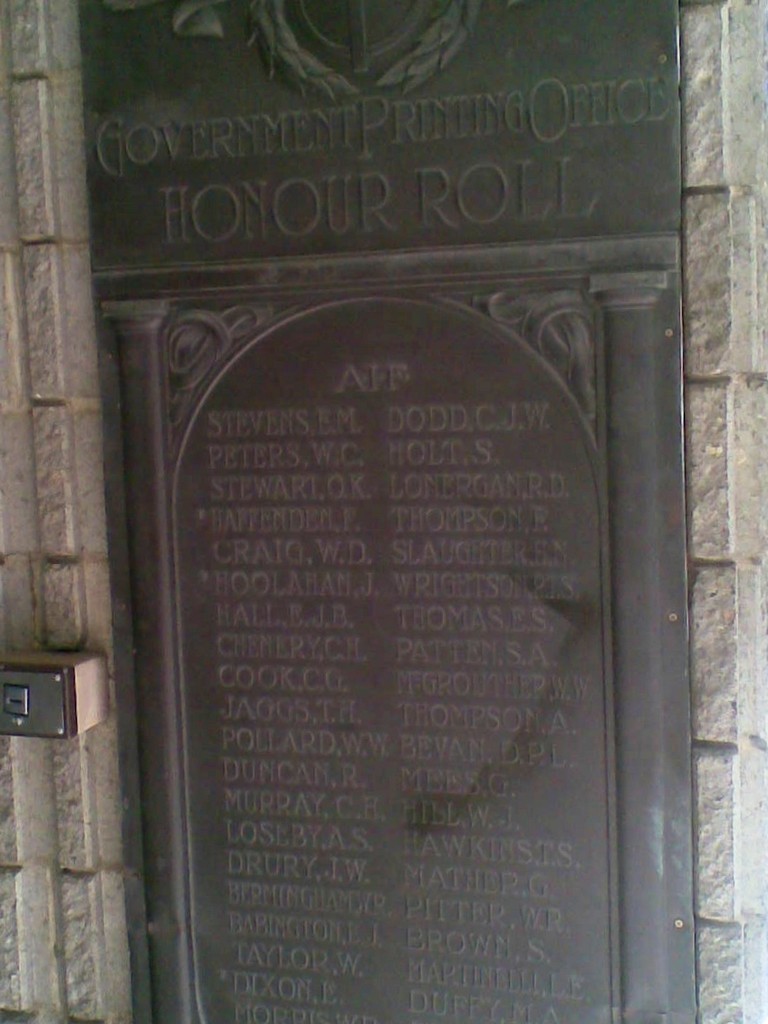 Government Printing Office Honour Roll 1914-1919