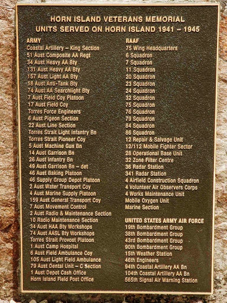 Horn Island Veterans Memorial - Units served