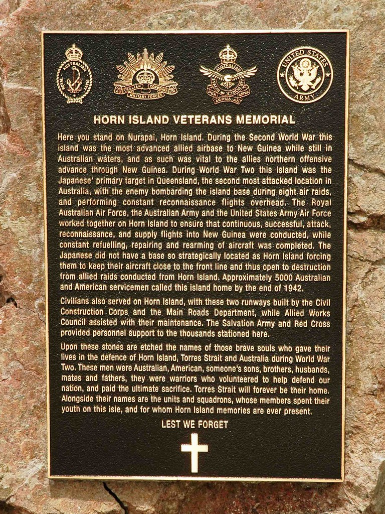 Horn Island Veterans Memorial - Main plaque