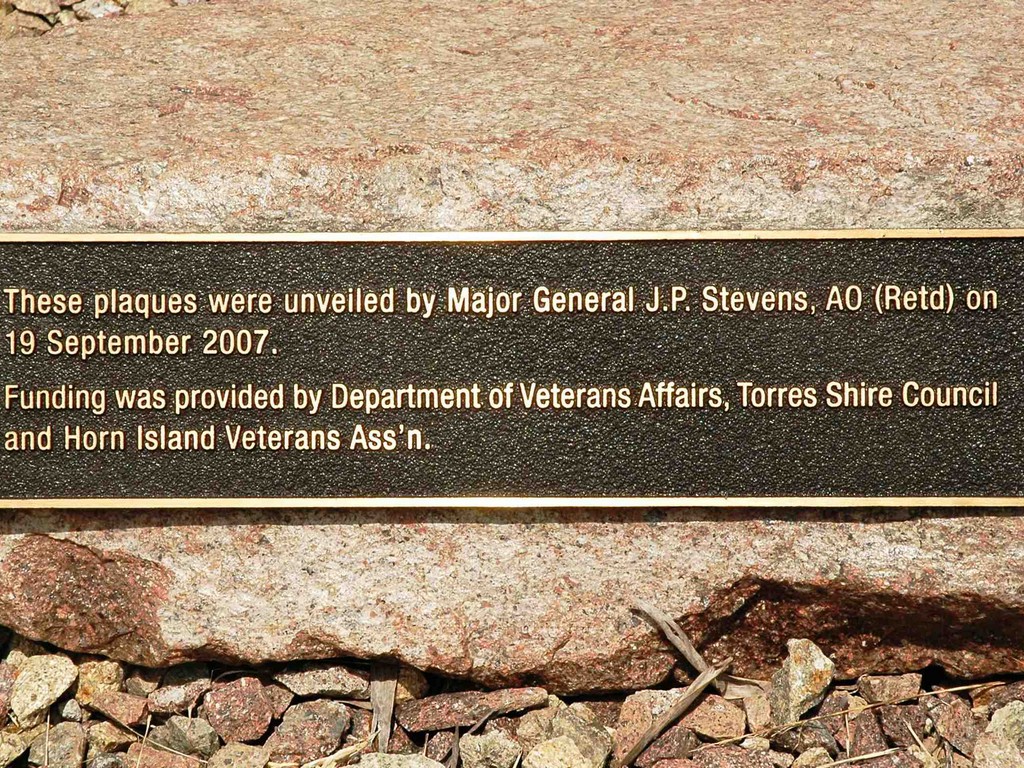Horn Island Veterans Memorial - Dedication plaque