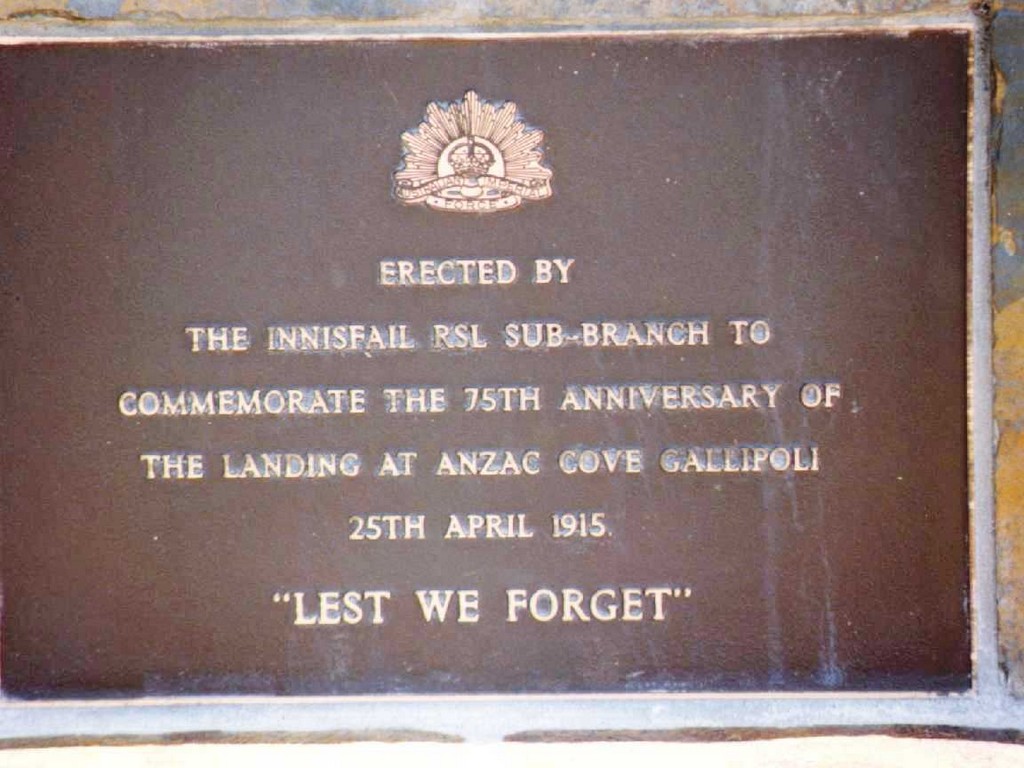 Innisfail RSL Gallipoli Flagpole - plaque