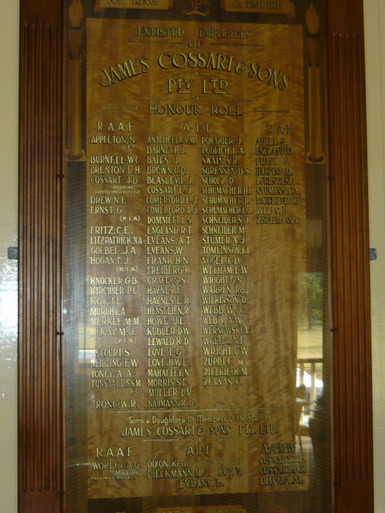 James Cossart and Sons 1939–1945 Honour Board