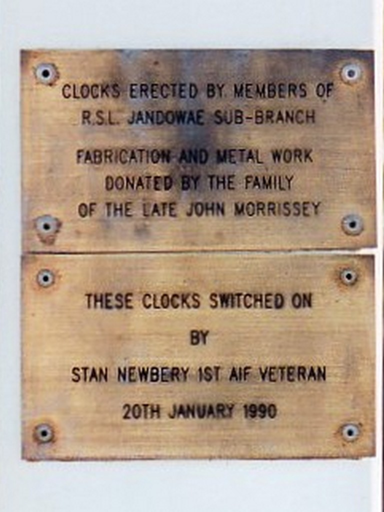 Jandowae Memorial Clocks Plaque