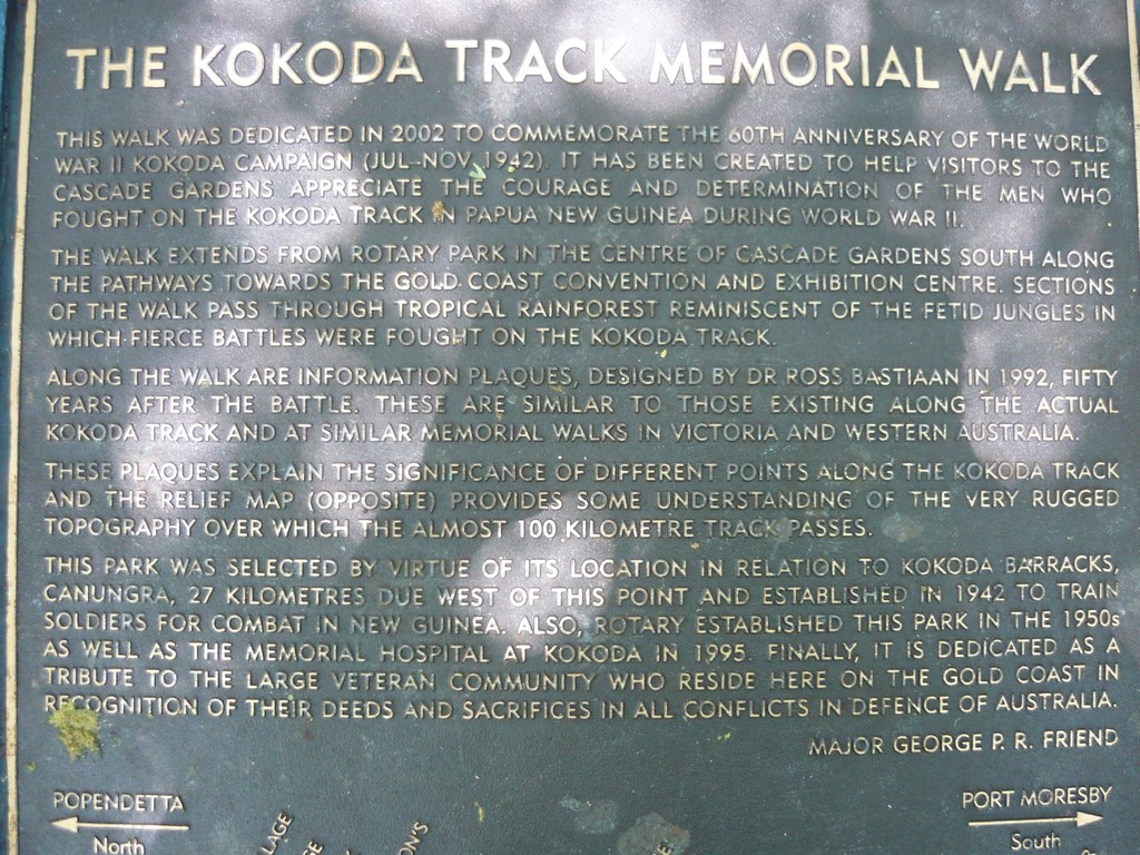 Cascade Gardens Memorial Plaque