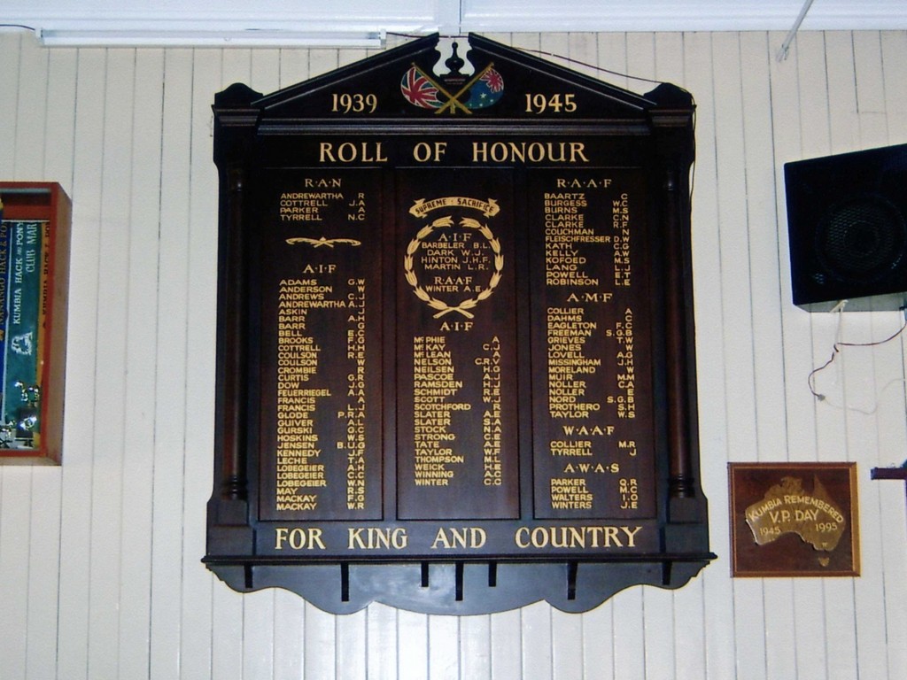 Kumbia School of Arts WWII Honour Board - setting