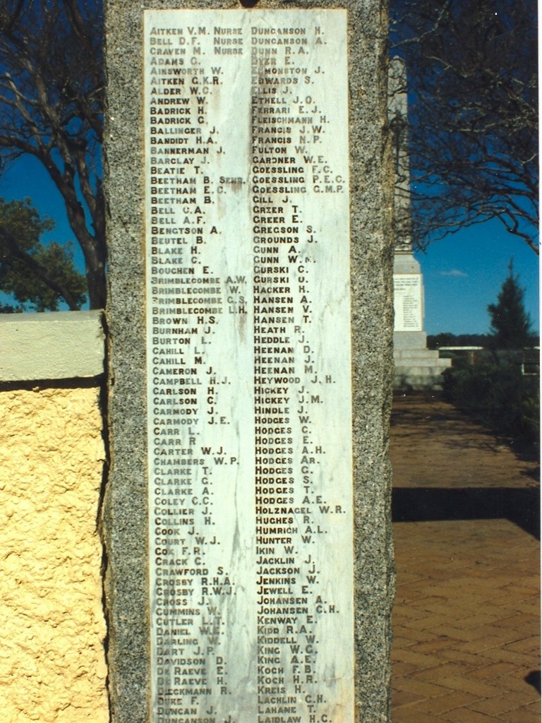 Laidley Memorial Gates - Roll of Honour