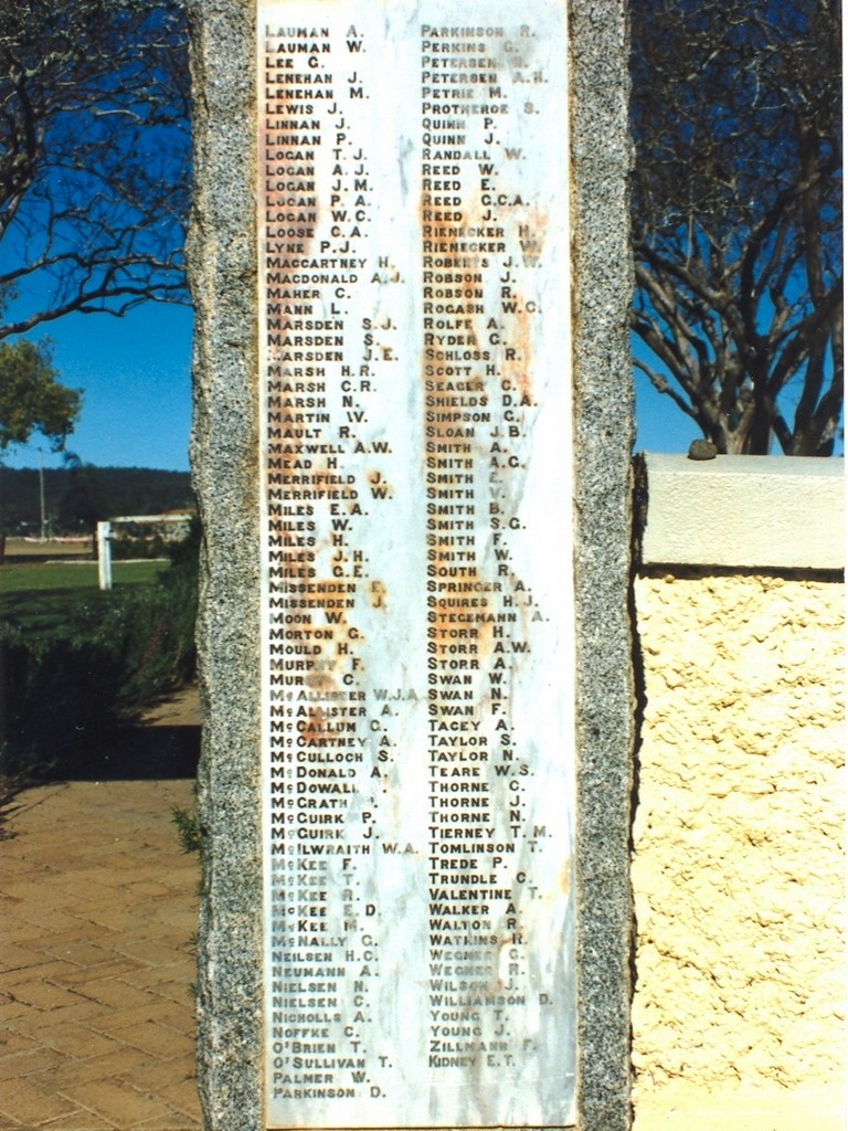 Laidley Memorial Gates - Roll of Honour