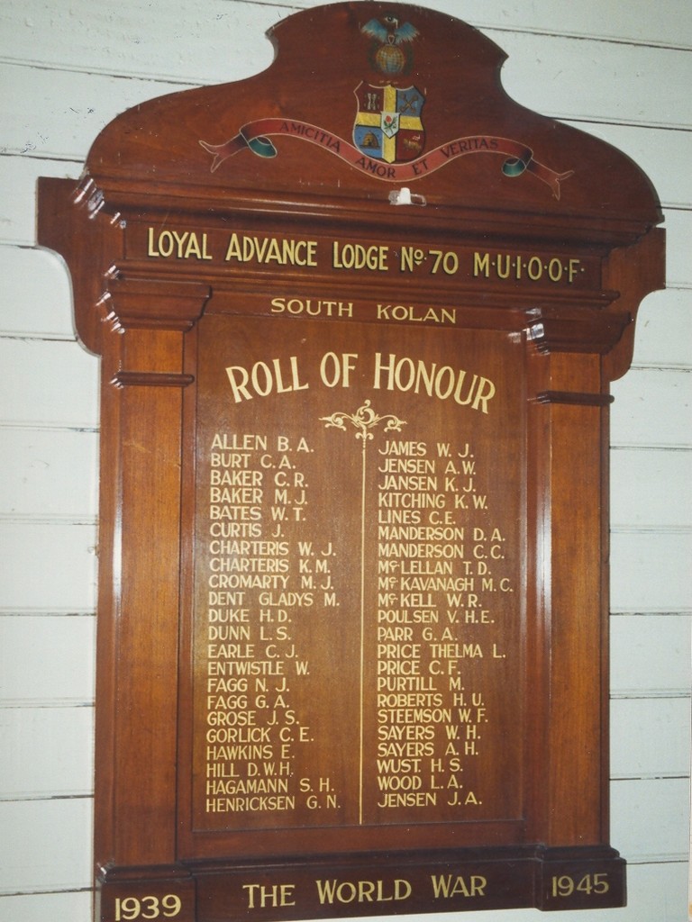 Loyal Advance Lodge No 70 M.U.I.O.O.F. Honour Board