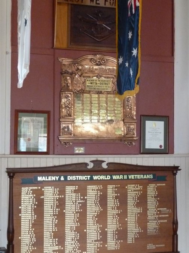 Roll of Honours as displayed in the Maleny RSL Memorial Hall (2011)