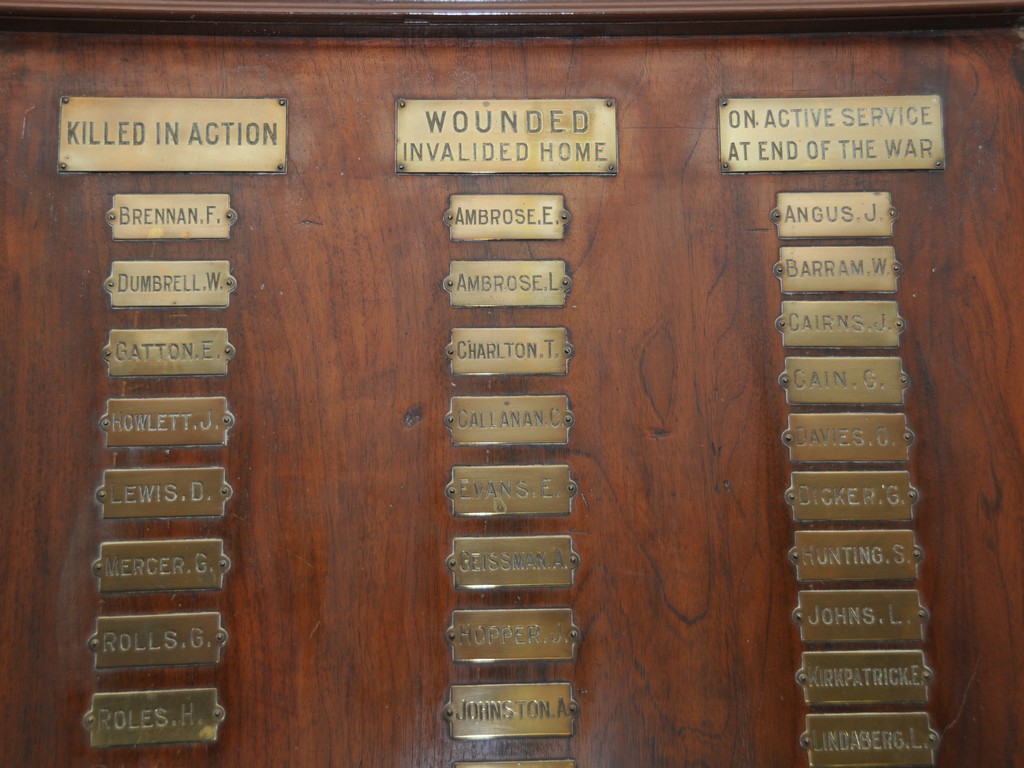 Top section of the roll name tags.