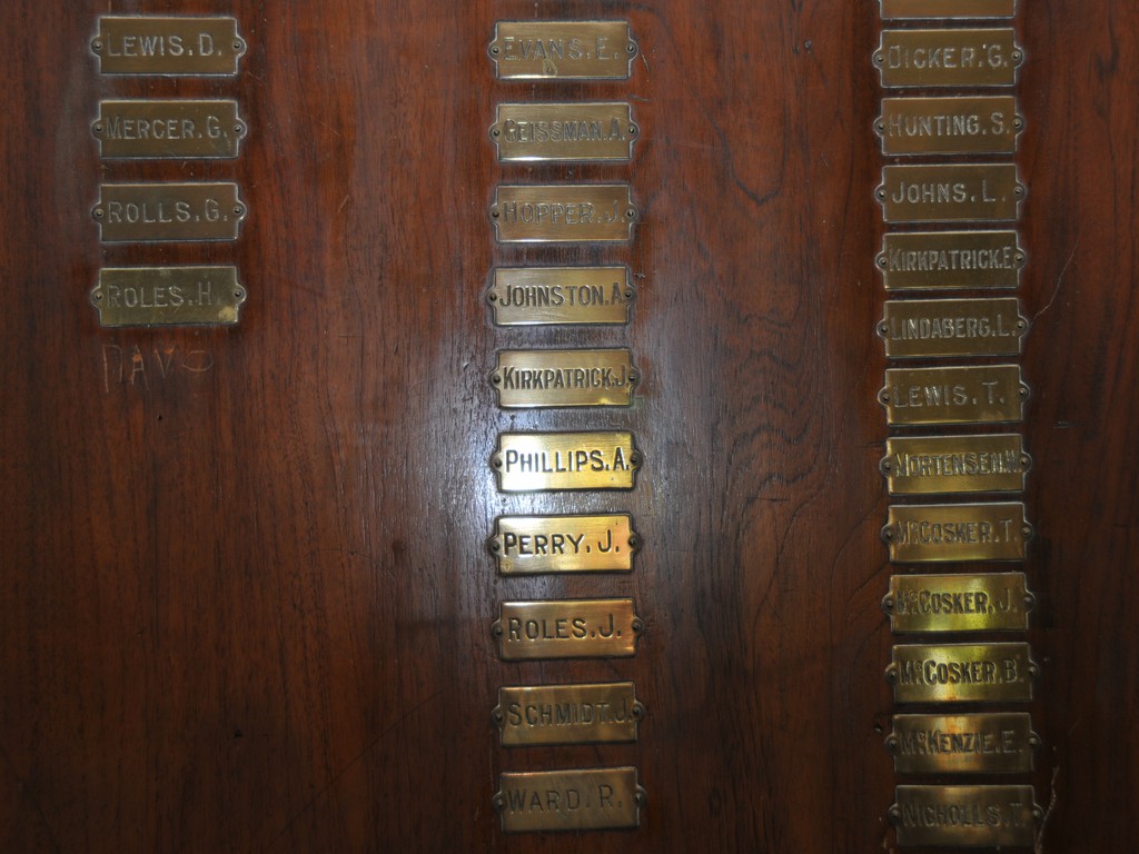 Middle section of the roll name tags.