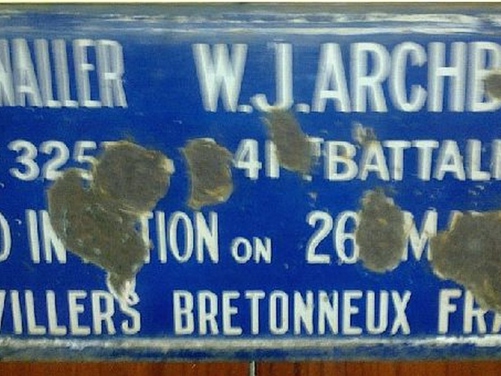 Plaque for Signaller W.J. Archbold