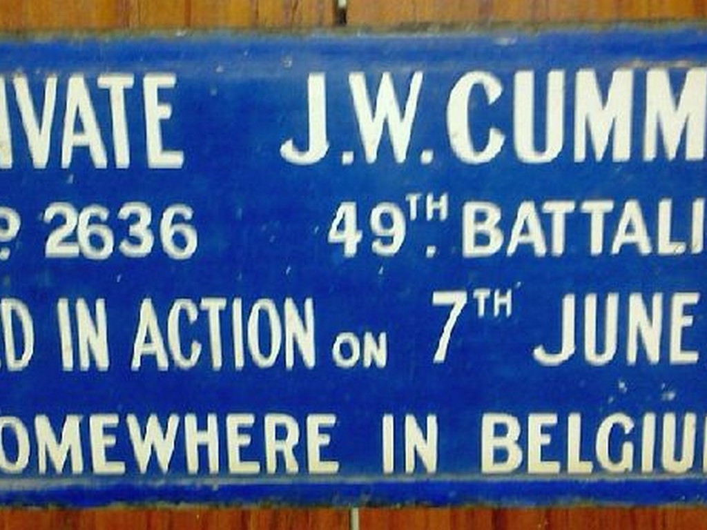 Plaque for Private J.W. Cumming