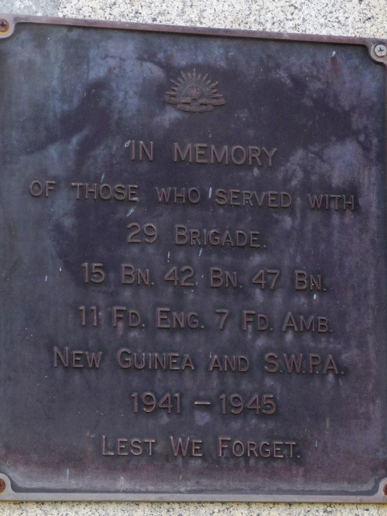 Maryborough (QLD) War Memorial 29th Brigade Plaque