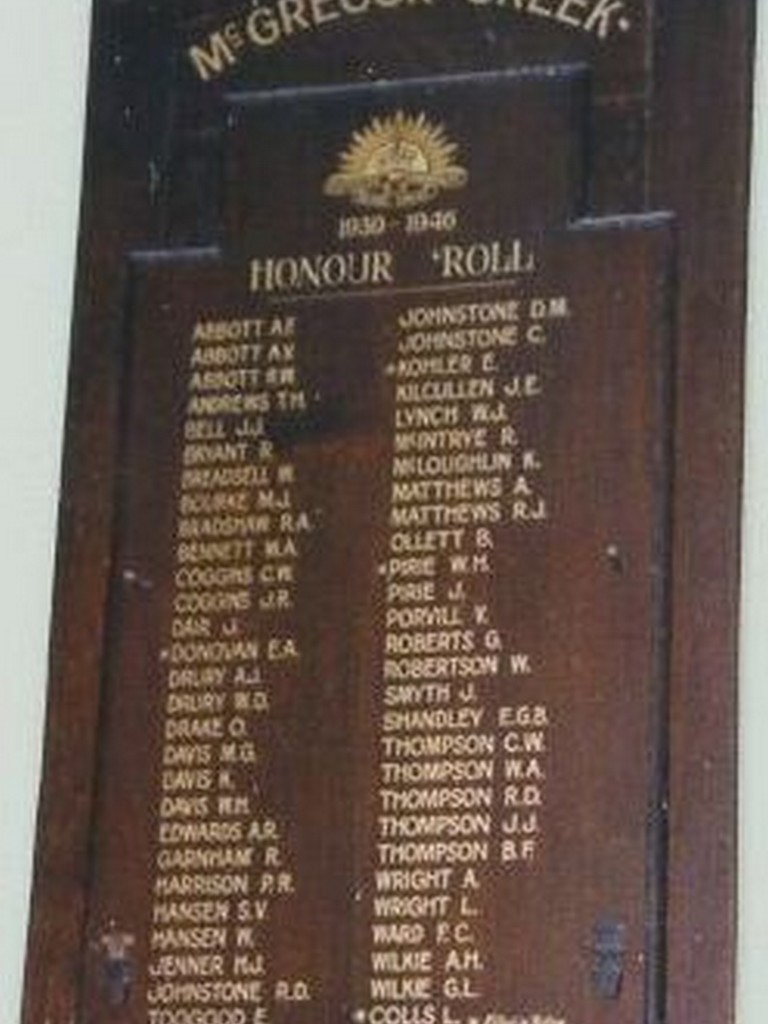 McGregor Creek WWII Honour Board