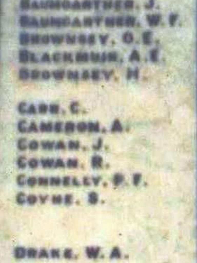 Mirani WWI Honour Board 1914 - 1919 (A-E) (c 1994)