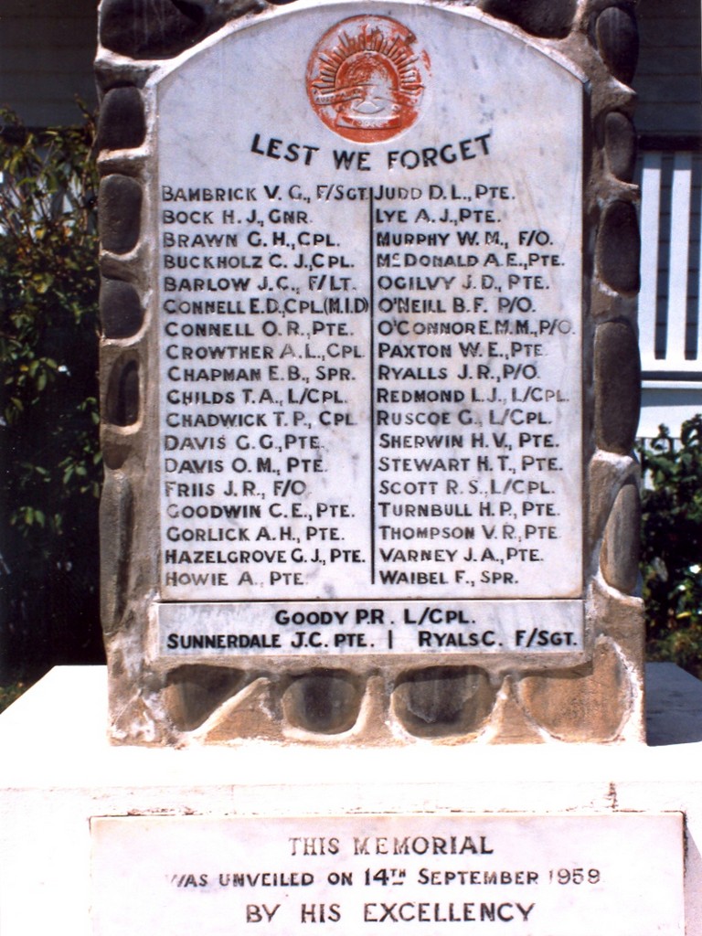 MOnto RSL War Memorial - Roll of Honour