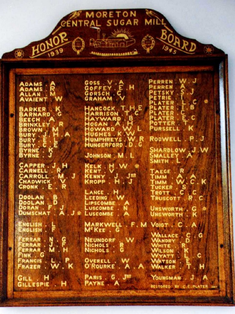 Photo of Moreton Central Sugar Mill Honour Board