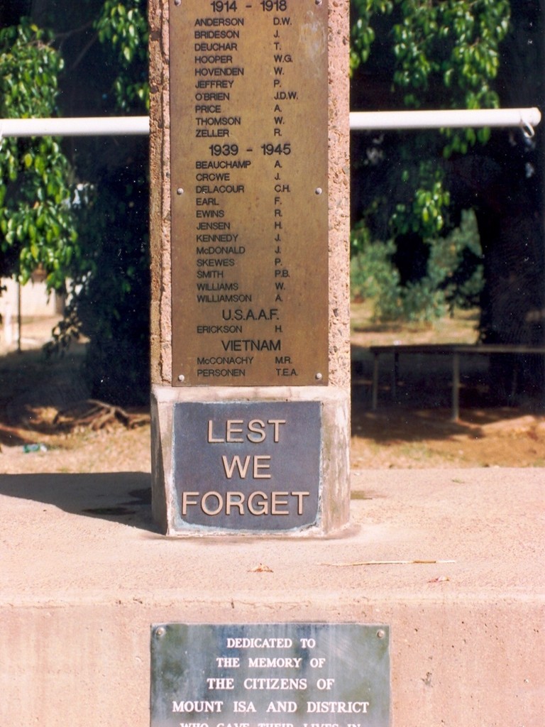 Mount Isa War Memorial - Roll of Honour