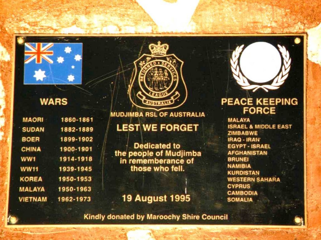 Mudjimba War Memorial Plaque