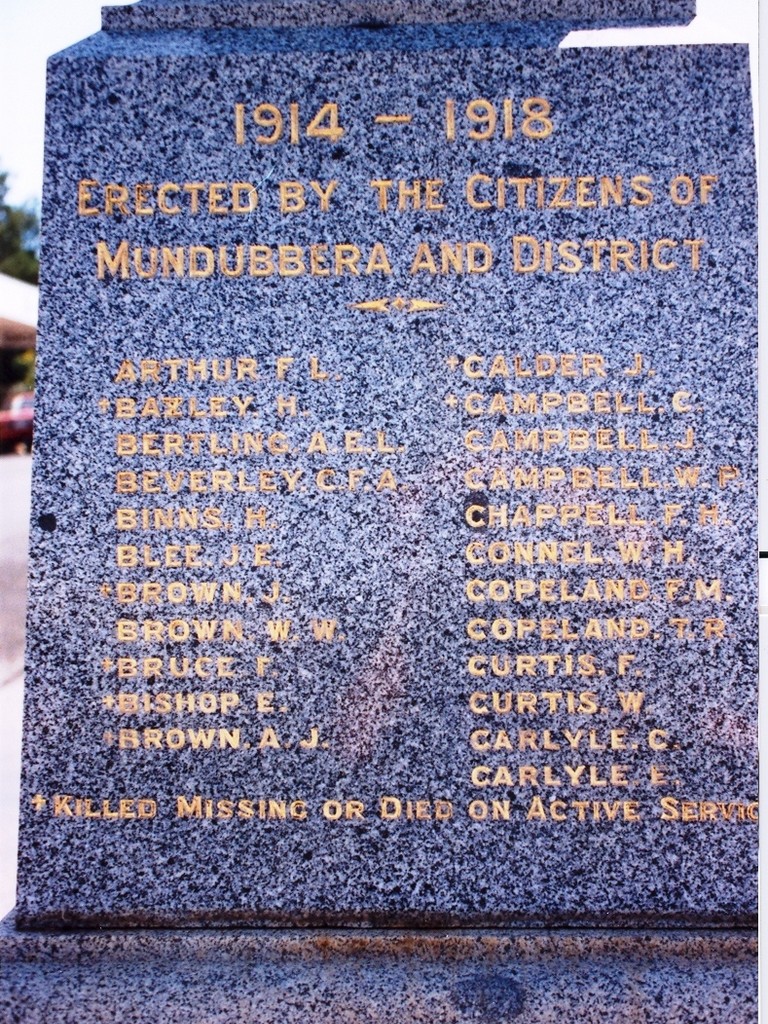 Mundubbera War Memorial - Panel 1