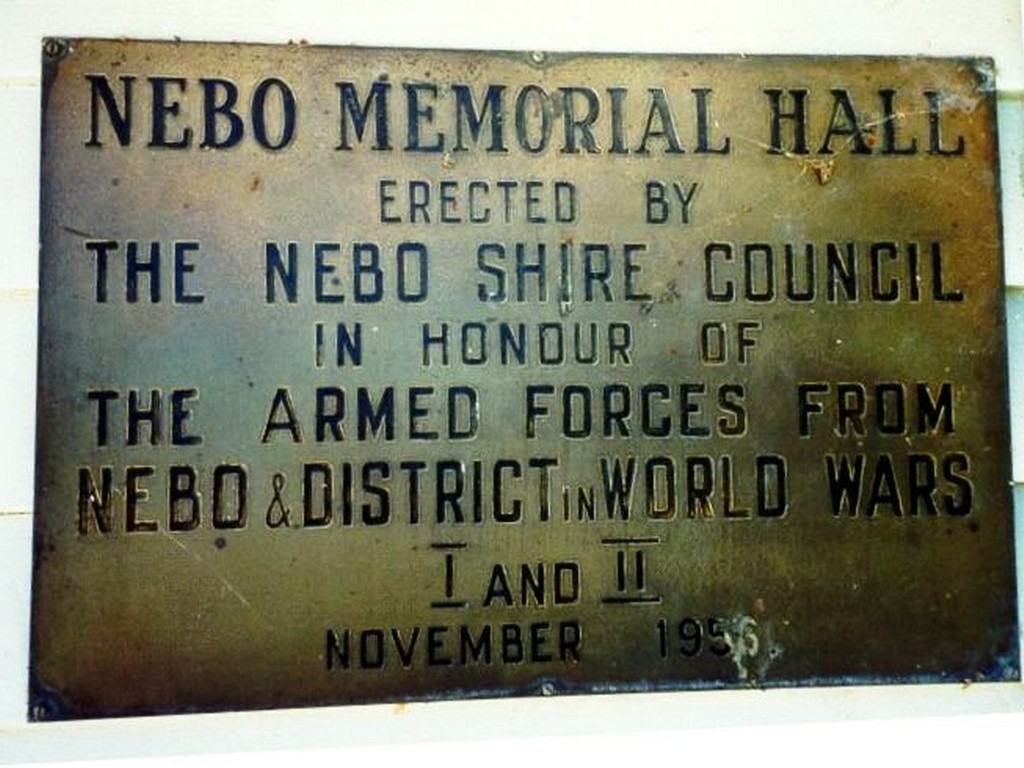 Nebo Memorial Hall - dedication plaque