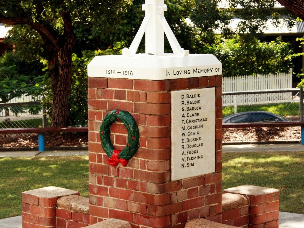 New Farm State School War Memorial - Roll of Honour and laurel wreath adornment