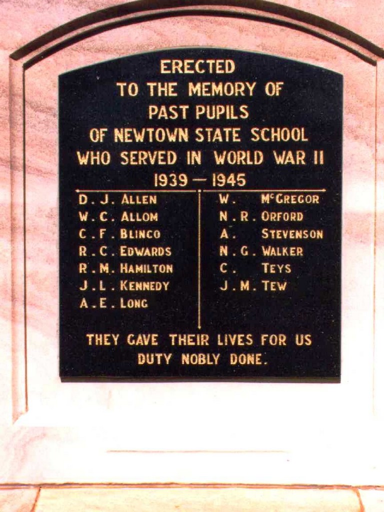 New Town State School War Memorial - Plaque