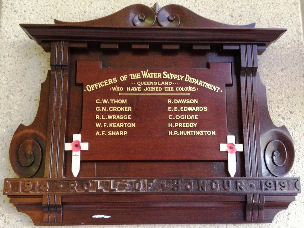 Officers of the Water Supply Department 1914-1919 Honour Board