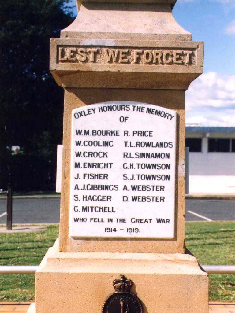 Oxley war Memorial (Digger) - Honour Roll