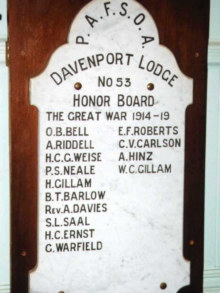 P.A.F.S.O.A. Davenport Lodge No 53 Honour Board