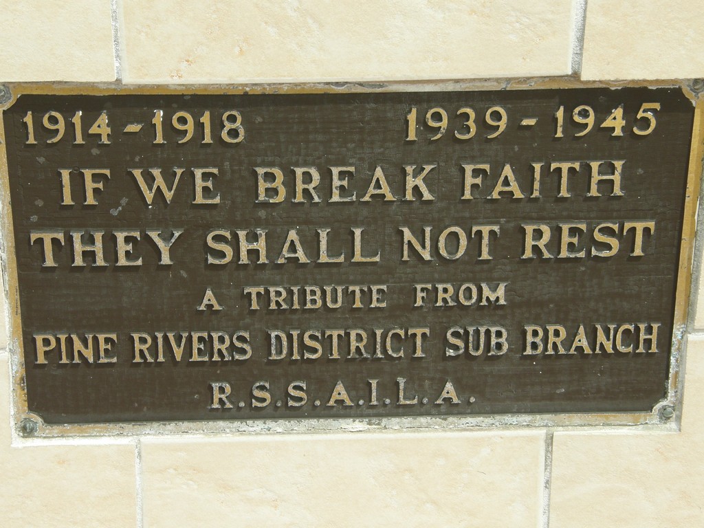 Pine Rivers RSL Cenotaph - Plaque