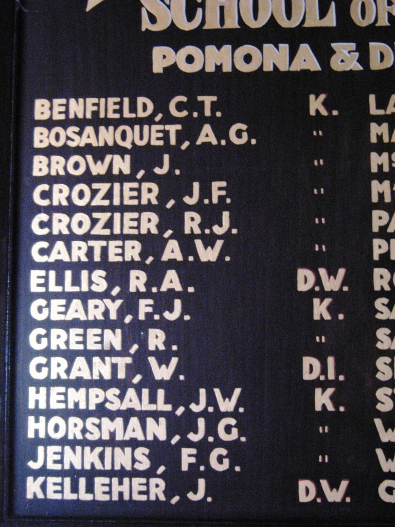 Pomona School of Arts Honour Board