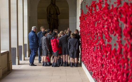 Students looking at a display at the Australian War Memorial