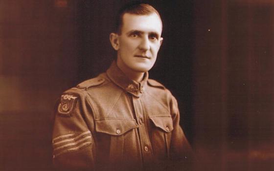 Old portrait of a soldier in uniform. 